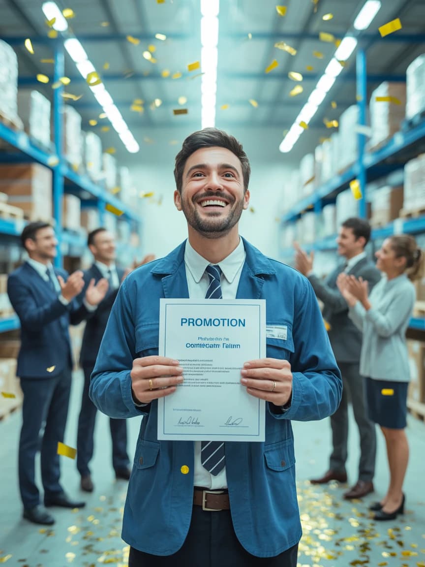 Employee celebrating promotion